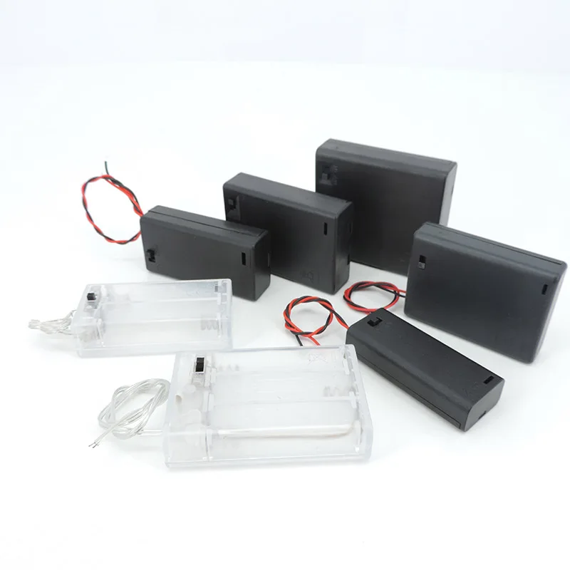 2/3/4 Slot AA AAA Battery Holder,1.5V/3V/4.5V/6V AA Battery Box with Leads Wires ON/Off Switch and Screw Cap Case Back Cover 5pc