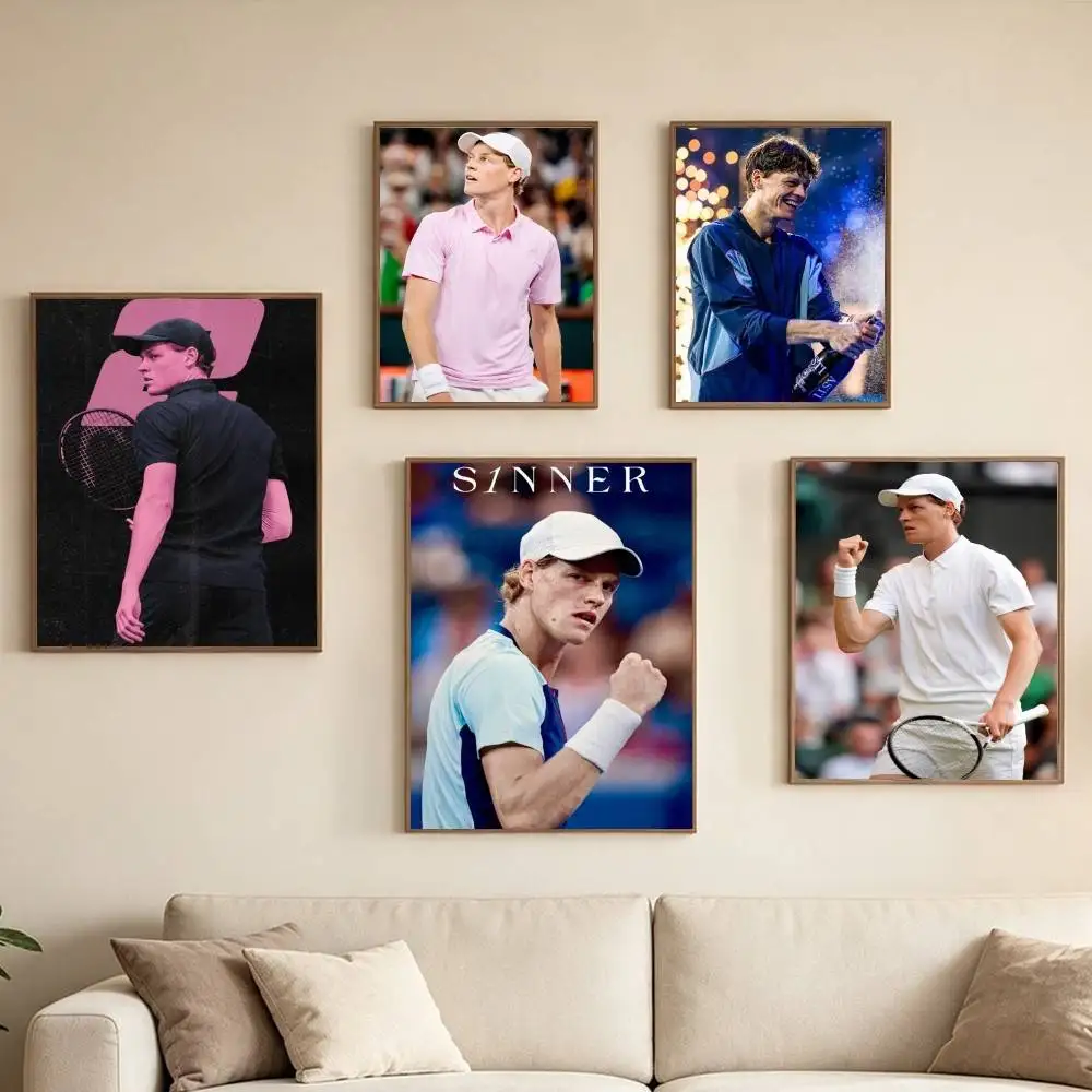 Jannik S-Sinner T-Tennis Poster High Quality Dorm Living Room Aesthetic Wall Decoration Painting Stickers Gift