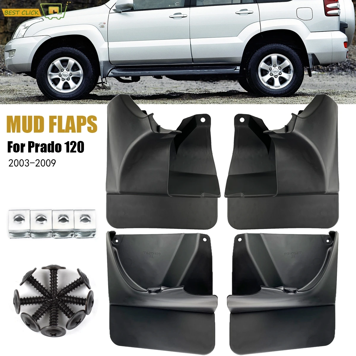 OE Styled Molded Mud Flaps Mudflaps For Toyota Land Cruiser Prado FJ120 120 2003-2009 Splash Guards Mudguards Front Rear Fender