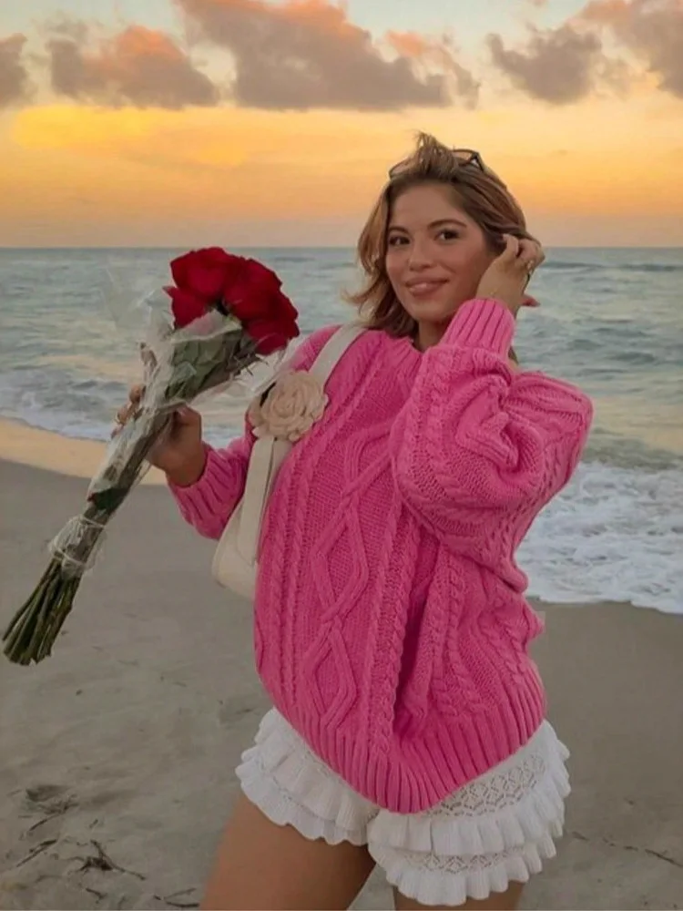 

Women's Faion round Ne Pullover Sweater Color Top Cleanfit Loose Sle Ciwalk Polyester Fiber Long Sve Ultra Thin