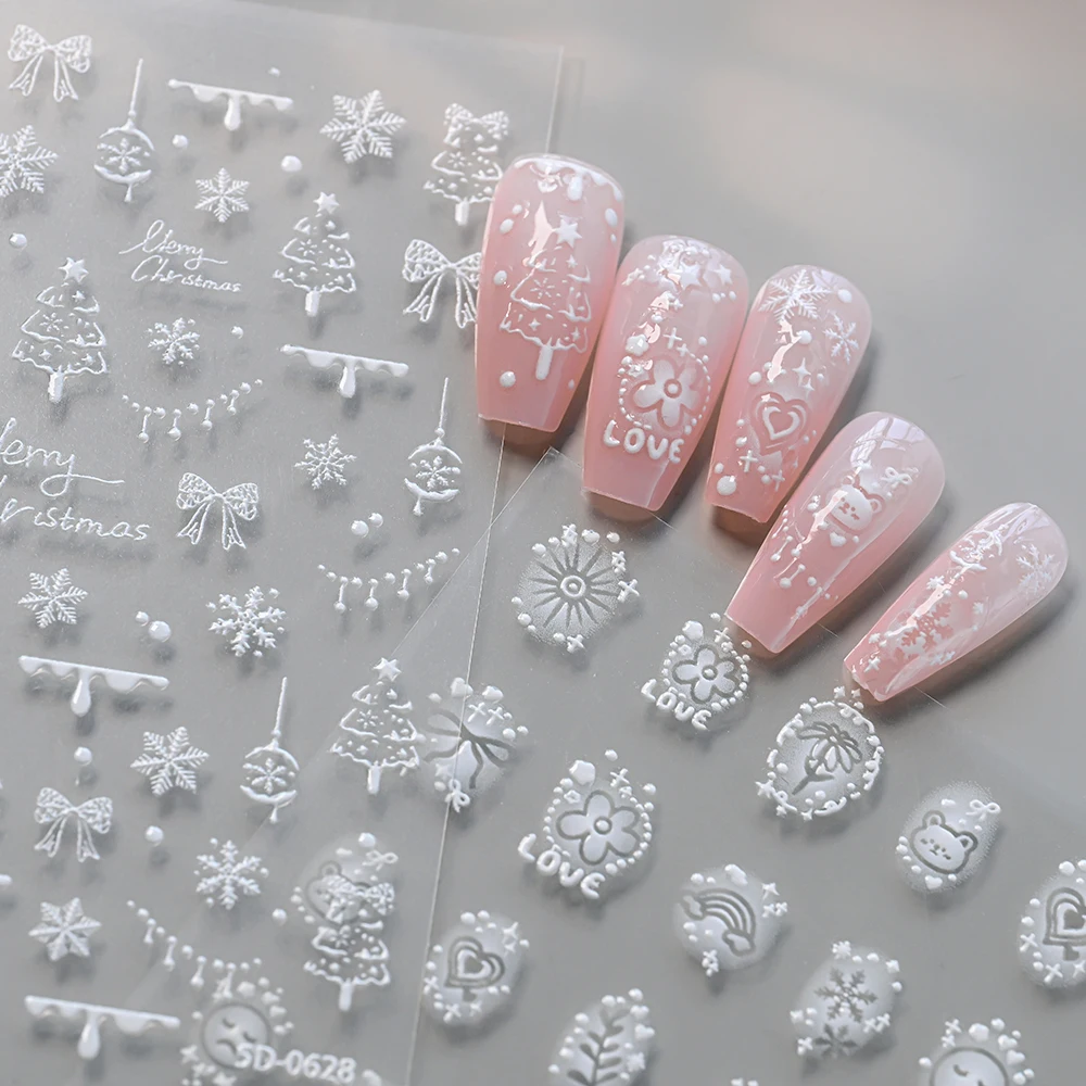 1 قطعة زهرة الدانتيل الأبيض البوهيمي نمط ملصقات الأظافر 5D مثير الدانتيل الأبيض ارتفع الأزهار مسمار الشارات DIY بها بنفسك الكورية رومانسية مسمار ملصقا #4