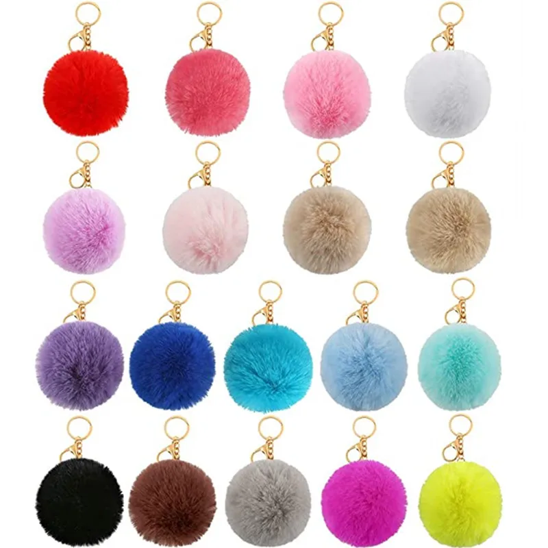 Cute Black Pompoms Ball Keychain Women Faux Rabbit Fur Car Key Chains Fluffy DIY Backpack Pendant Charms Gift Jewelry Accessorie