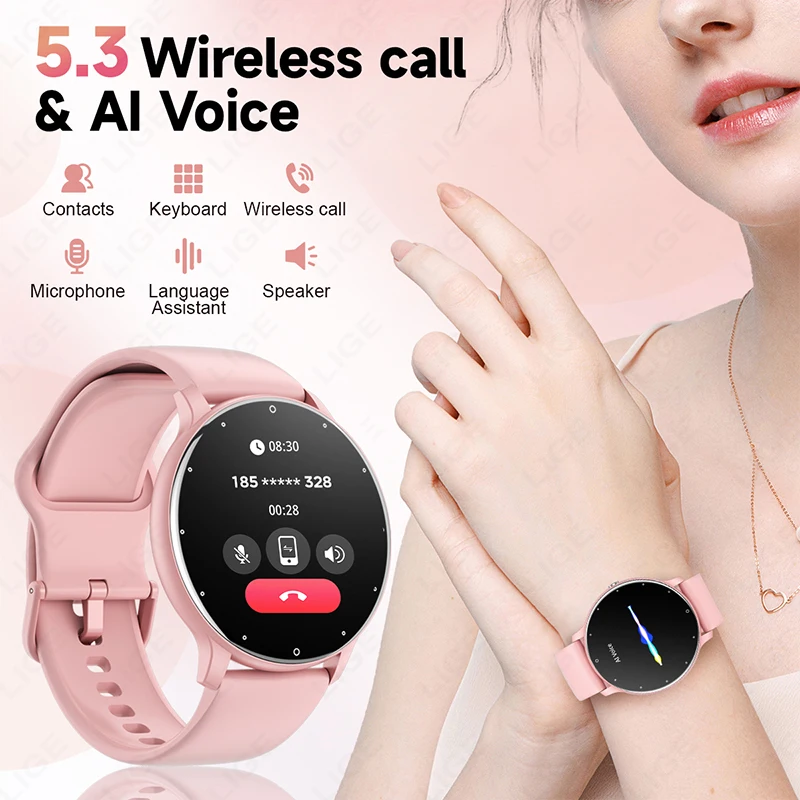 LIGE 2024 Smart watch Ladies Full touch Screen Sports Fitness watch IP67 waterproof Bluetooth For Android iOS Smart watch Female