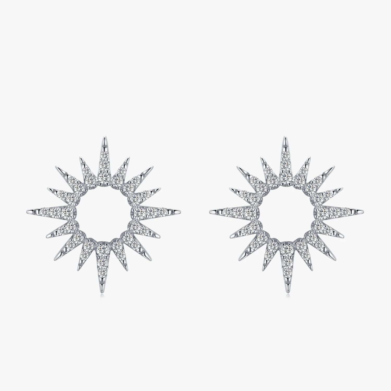 

925 Sterling Silver Fashion Sun Flower Shape Sparkling Cubic CZ Stud Earrings for Women Fine Wedding Statement Jewelry