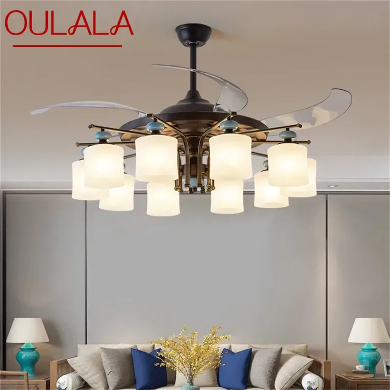 

OULALA Modern Stealth Fan Light Luxury Living Room Restaurant Bedroom Ceiling Fan Light Remote LED Electric Fan Light