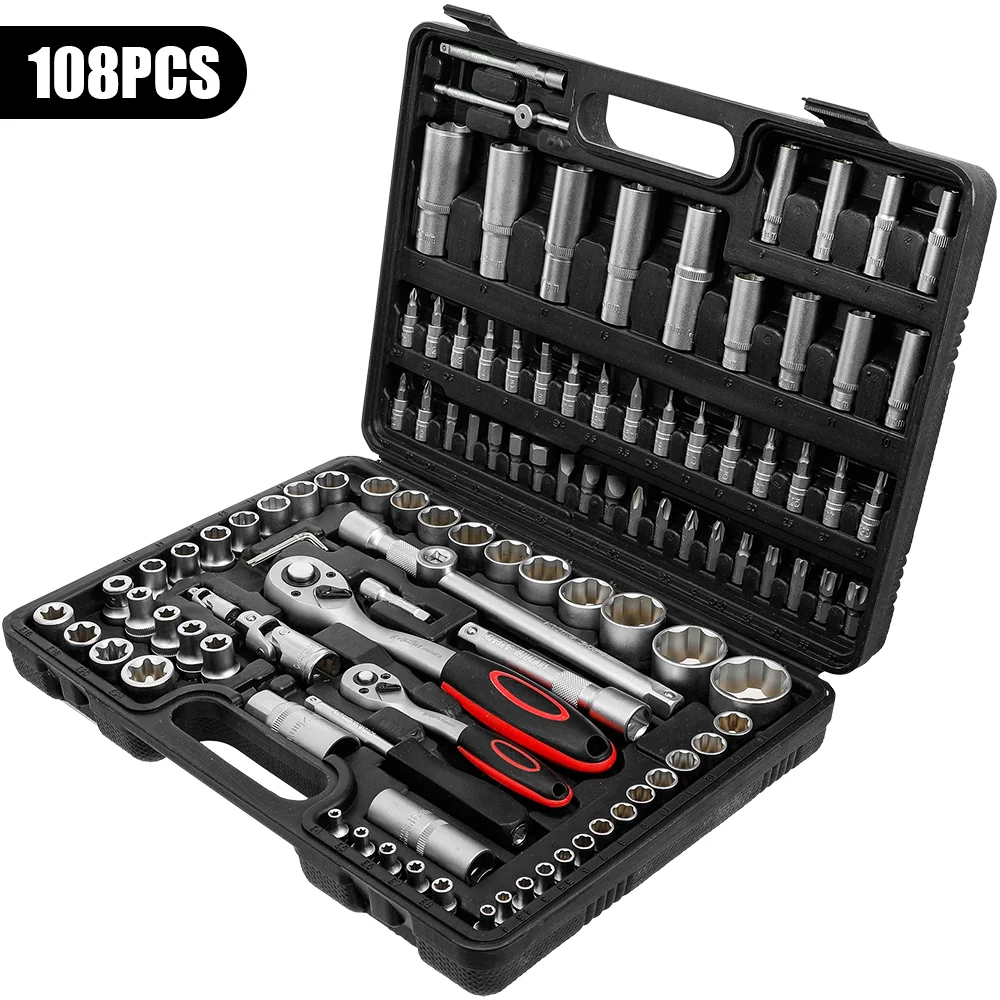 Ratel Dopsleutel Set Auto Reparatie Tool Ratel Momentsleutel Combo Kit 1/4 3/8 1/2 Ratelsleutel Schroevendraaier Bits Handje - afbeelding 1