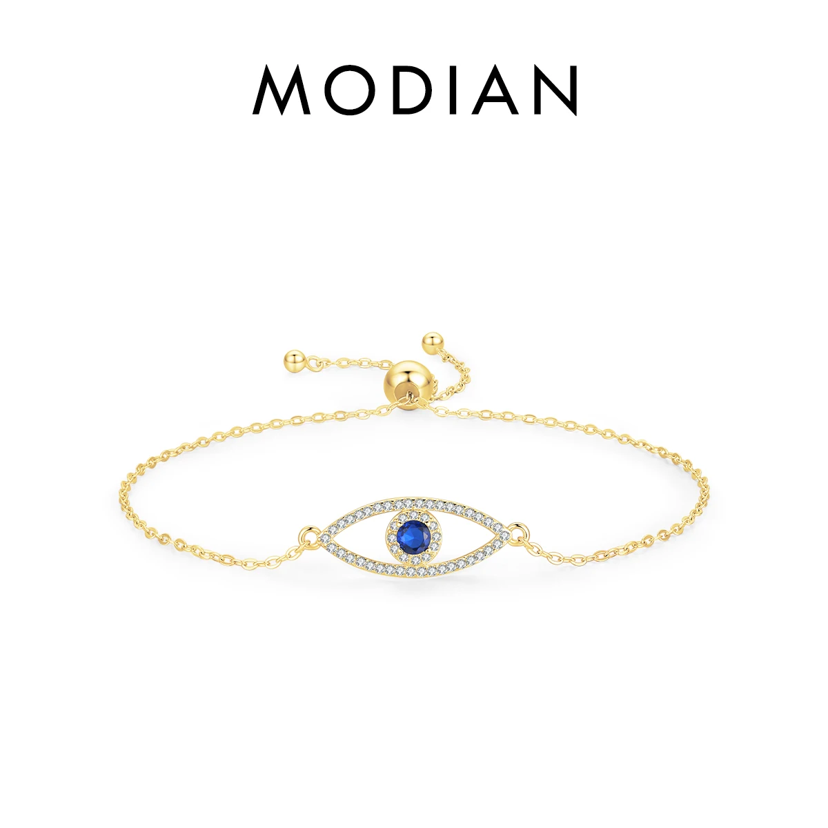 MODIAN Armband aus reinem 925er-Sterlingsilber, luxuriös, türkisfarbene blaue Augen, klarer kubischer Zirkon, Kristall-Gliederkette, für Damen, edler Schmuck