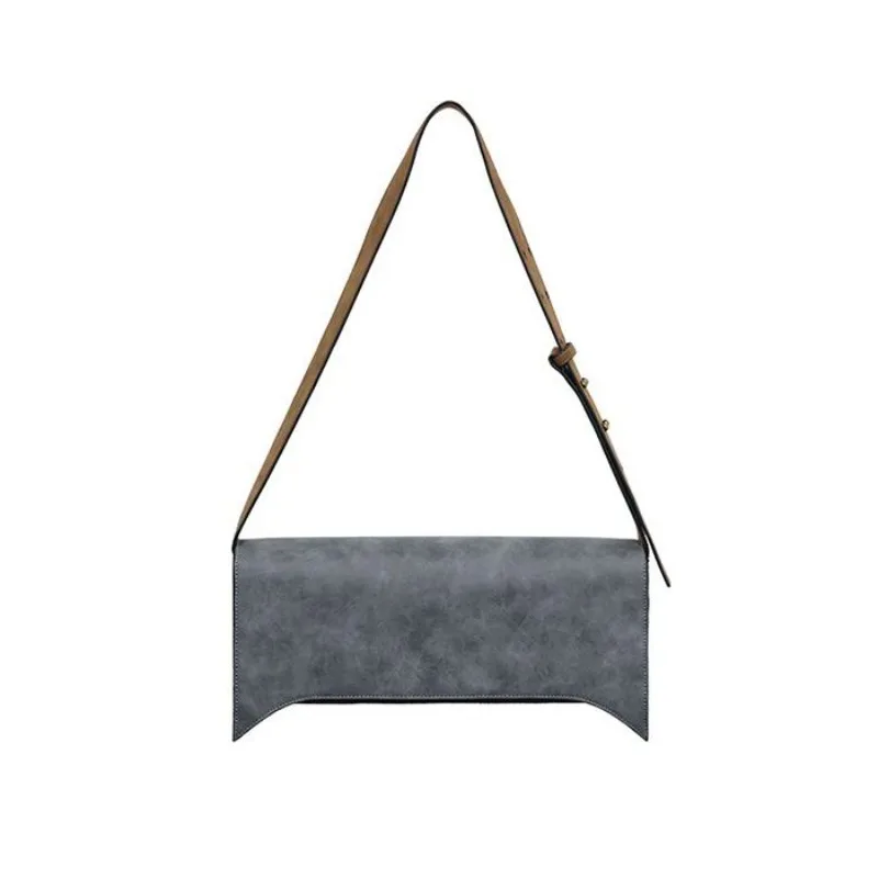 Nuova borsa a tracolla lucida grigio-marrone quadrata tridimensionale in pelle ad angolo affilato per il tempo libero semplice e squisito