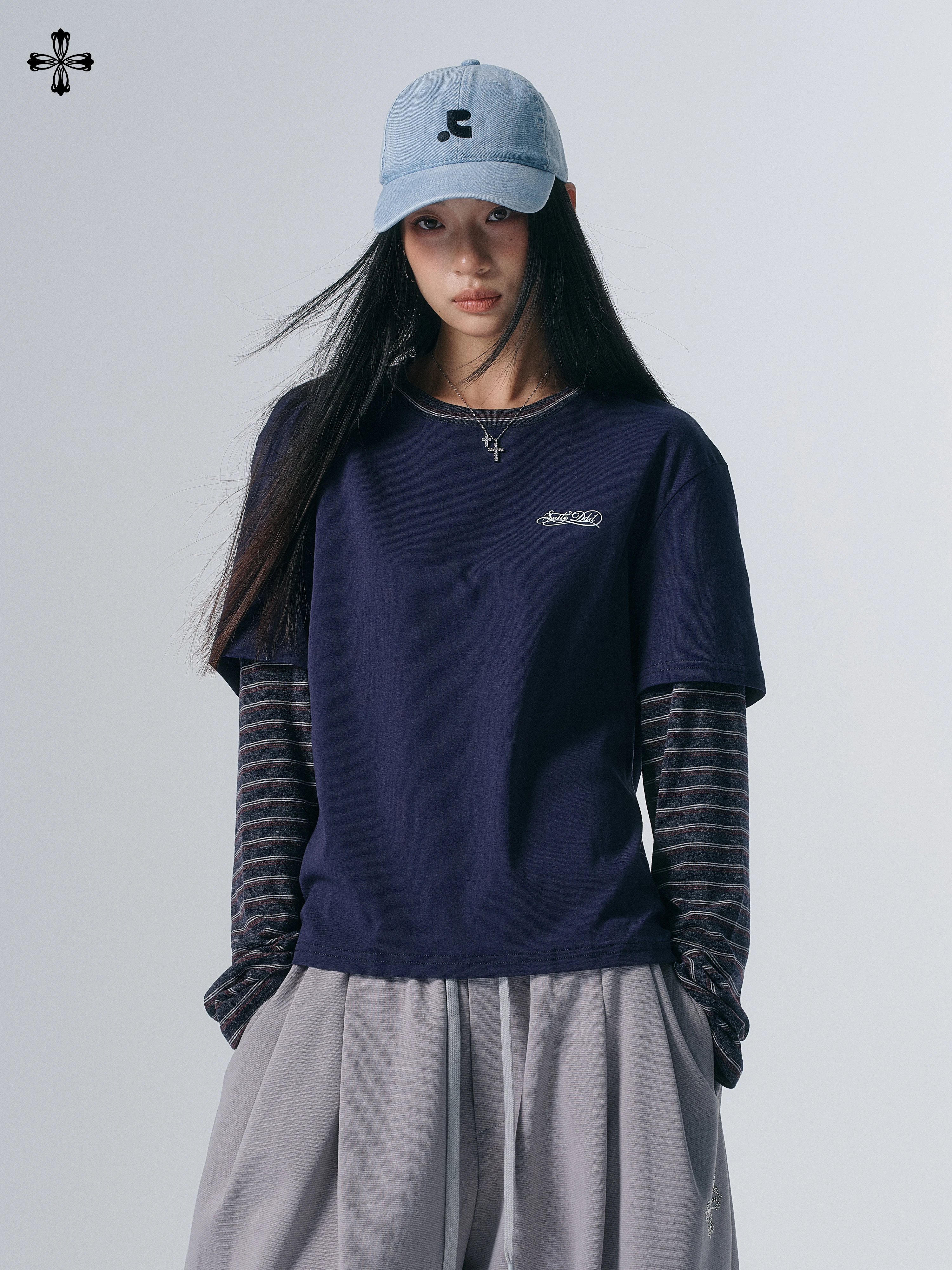 Smile Ddd Autumn Winter Women's Vintage American Striped Patchwork Long Sleeve T-Shirt Casual Loose Fit Comfortable Soft Cotton
