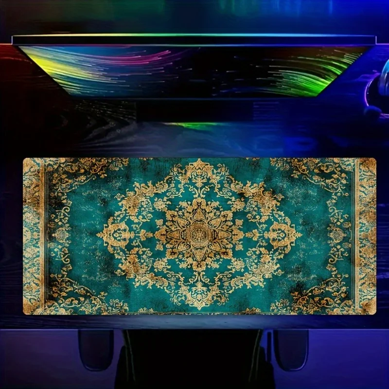 Baroque Teal Gold Desk Mat Extra Large Non-Slip Rubber Mouse Pad for Gaming Office