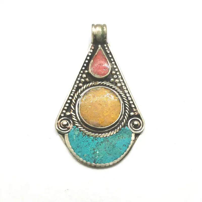 TBP720 Tibetan Jewelry Copper Inlaid Colorful Stone Big Pendant Multi Desings