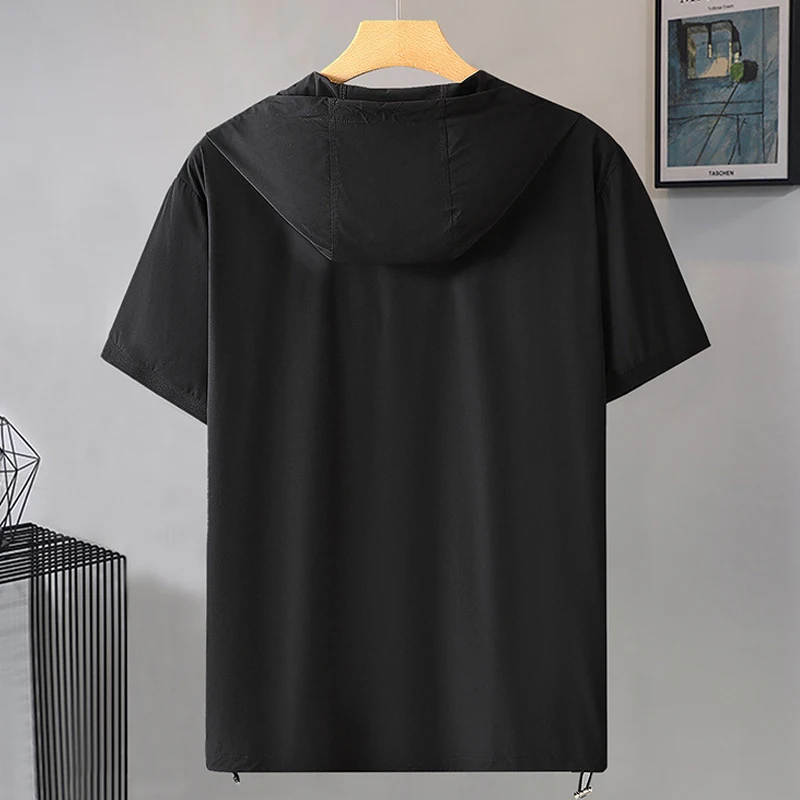 9XL 10XL Plus Size T-shirt Men Summer Tops Tees Fashion Hooded T Shirt Streetwear Short Sleeve Shirt Male Zipper Tshirt 10XL