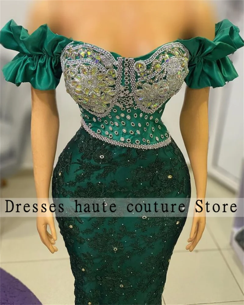 Aso Ebi-Vestidos de Noche de sirena de cristal africano verde para mujer, vestidos de fiesta formales de boda, largos lujosos, 2023, de talla grande