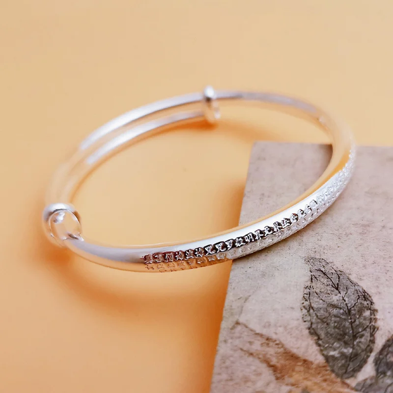 999 Women, Adjustable Heart Sutra Push-Pull Silver Bracelet