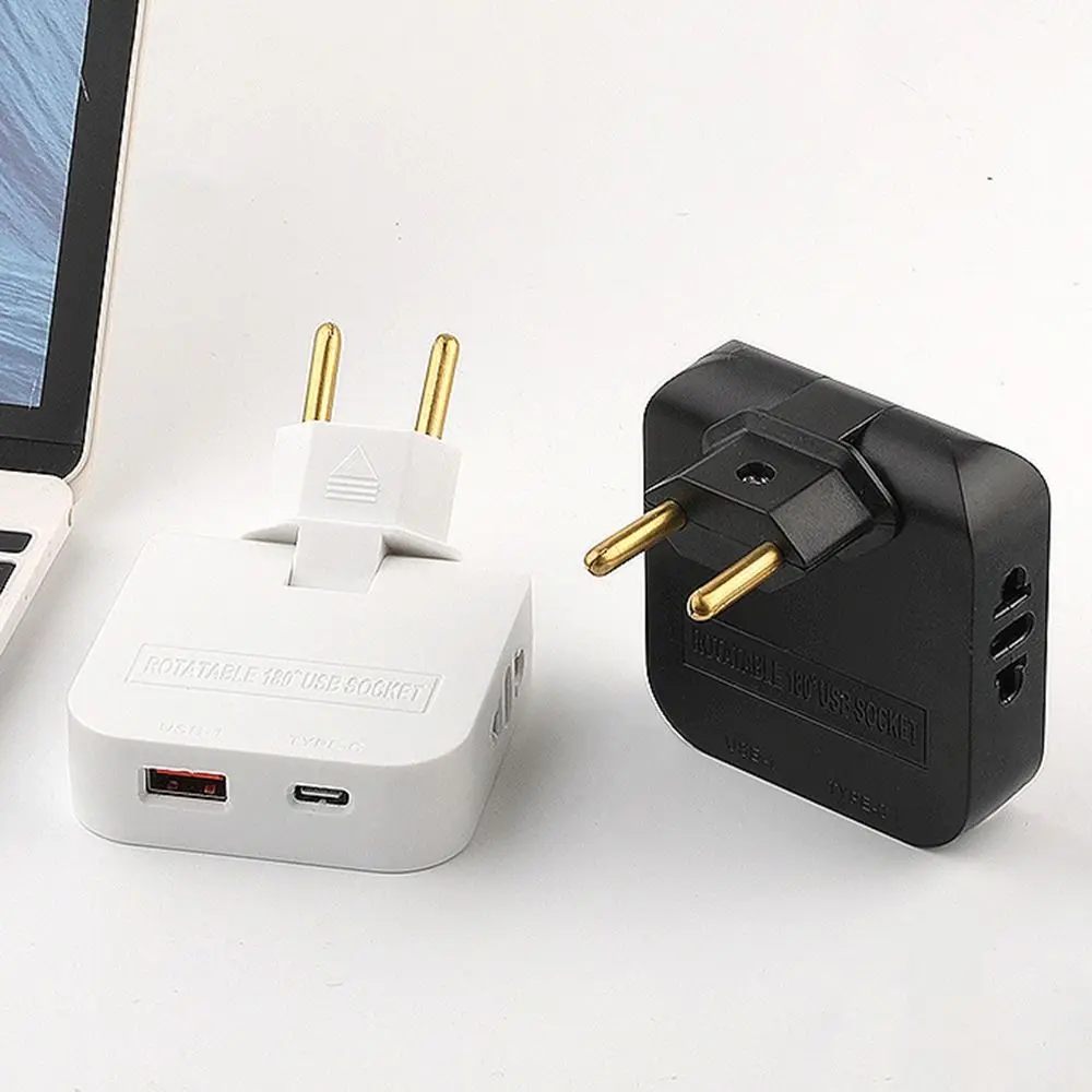 Foldable EU Plug Adapter 180° Rotatable USB Type-C Port US To EU Adapter Multiple Outlets Non-Grounding Universal Power Adapter