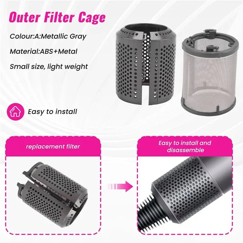 M04K Hair Dryer Inner Filter + Outer Filter Cage For Dyson Hair Dryer HD01 HD03 HD08 Models, With Filter Cleaning Brush Durable view 5