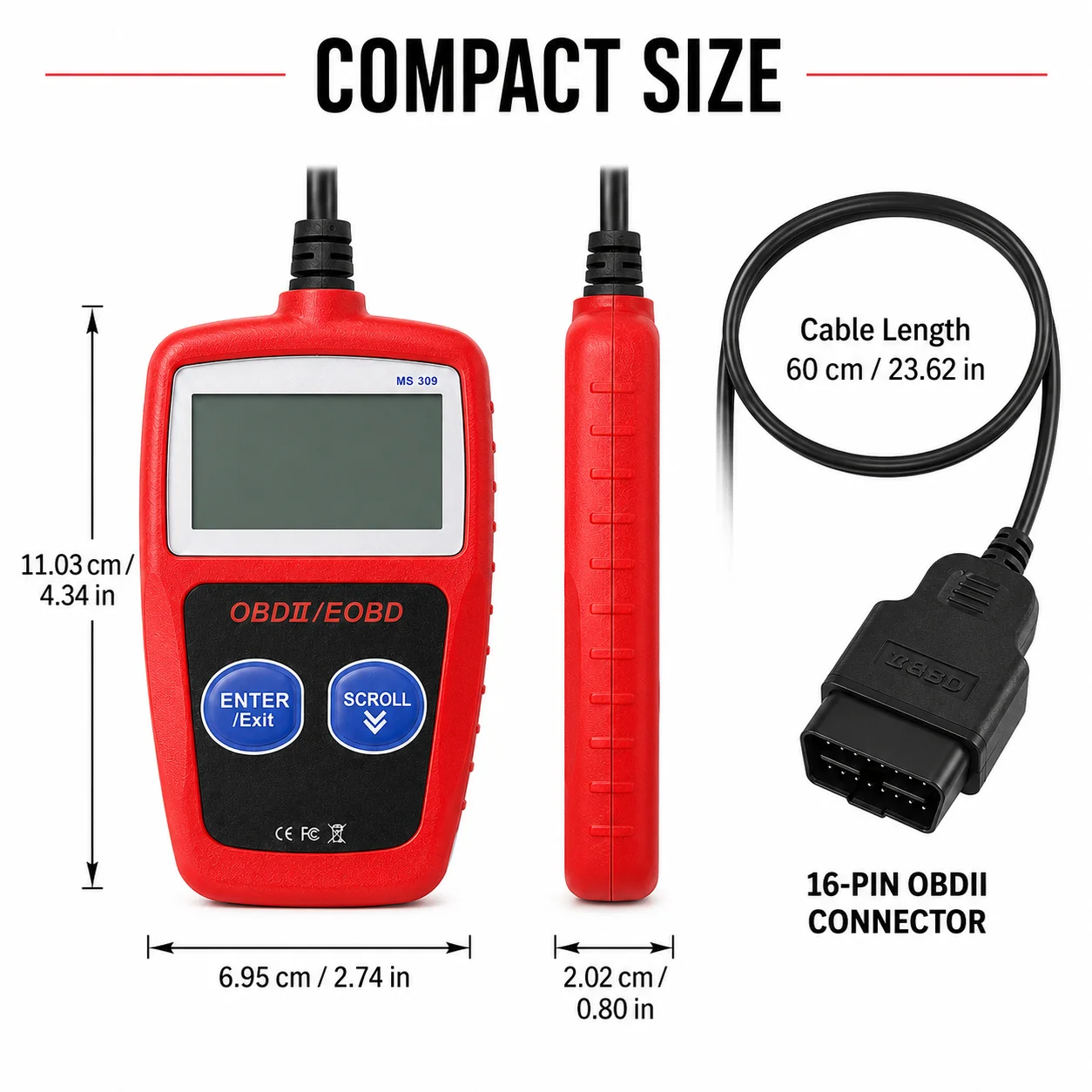 MS309 Professional OBD2 Scanner, Vehicle Diagnostic Scan Tool, Engine Code Reader, Fault Code Detector, Check Engine Failure Cod