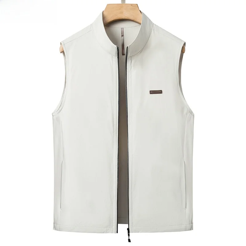 

High-End Casual Silk Vest Men's Stand Collar Thin Milk Silk Vest Svel oulder Pad Spring Summer Simple Vest Youth Fa...
