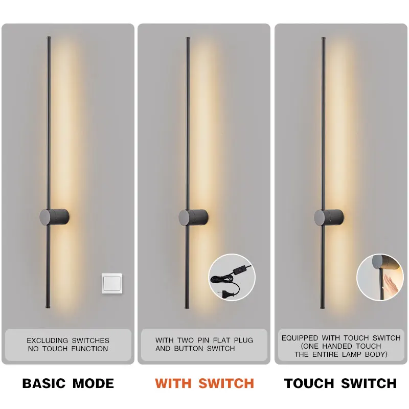 مصابيح حائط ليد داخلية قابلة للدوران ° مع مفتاح قابس أوروبي لنا ، خلفية تلفزيون ، شريط طويل ، مصابيح حائط ليد نحاسية سوداء ، مصابيح غرفة نوم