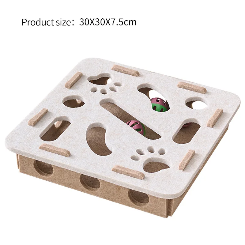 Interaktives Katzenpuzzle-Spielzeug, Filz-Spielzeugkiste mit Labyrinth, Tunnel, Glockenball, Indoor-Unterhaltung, Katzenspielzeug