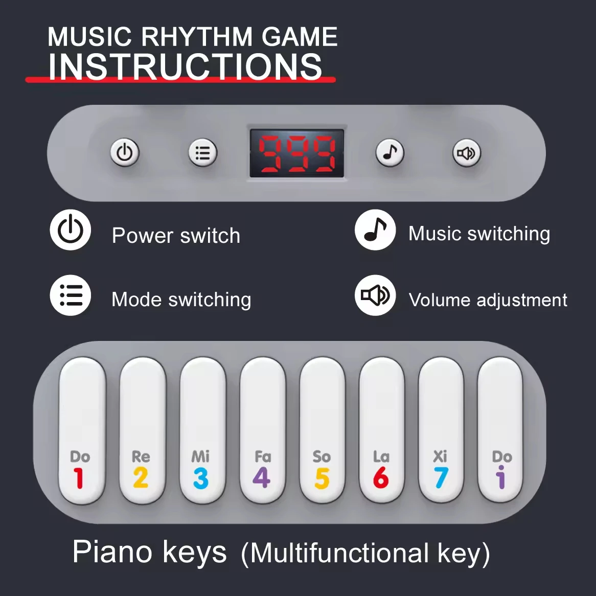 Rhythm Music Game Console, Pocket Piano, Educational Toy, 7-Mode Puzzle Machine, Christmas, Halloween, Black Friday