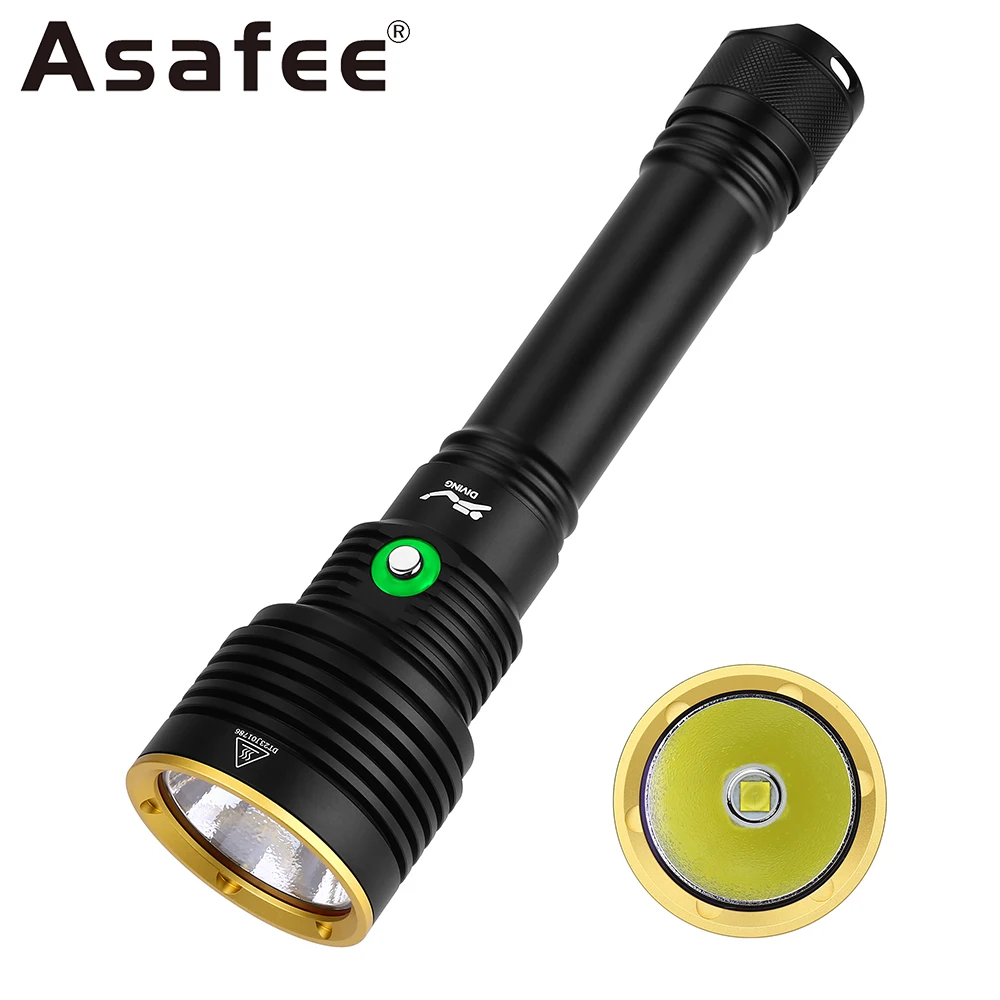 Asafee 40M Diving Flashlight XHP70 LED Lamp Underwater Canister Waterproof Torch Dive Lantern SOS Light