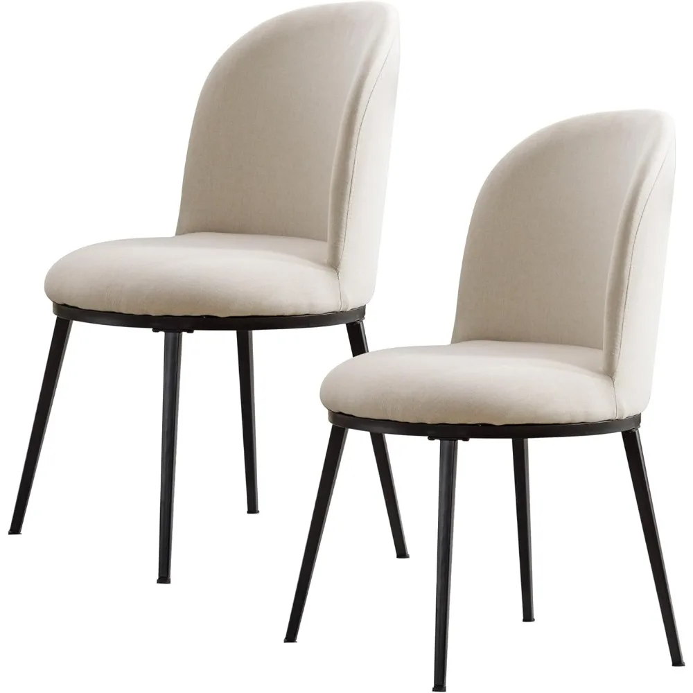 

Dining Chairs Mid-Century Modern Upholstered Round Fabric Kitchen Dining Room Chair with Black Metal Legs for Living Room