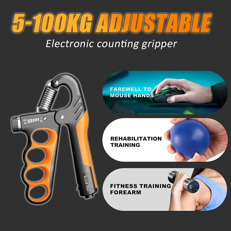 11-220 Lbs Hand Grip Strengthener For Men Women Adult Muscle Recovery Fitness Orange