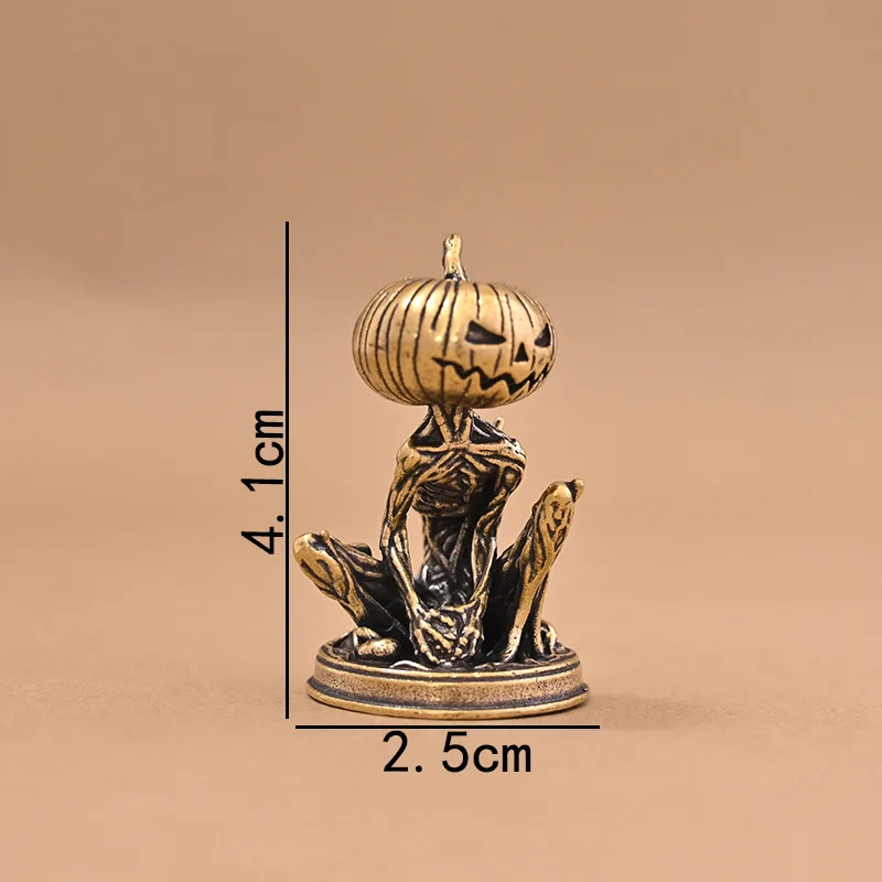 Retro Brass Halloween Pumpkin Monster Figurine Pumpkin Head Metal Sculpture Desktop Ornaments for Home Decor Halloween Gift