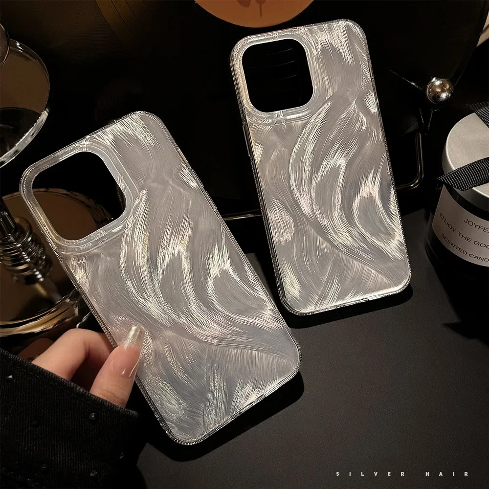 Luxury and Premium Feather Gauze IMD Phone Case Fro IPhone 15 14 13 12 11 Pro Max Plus Shockproof Hard Cover