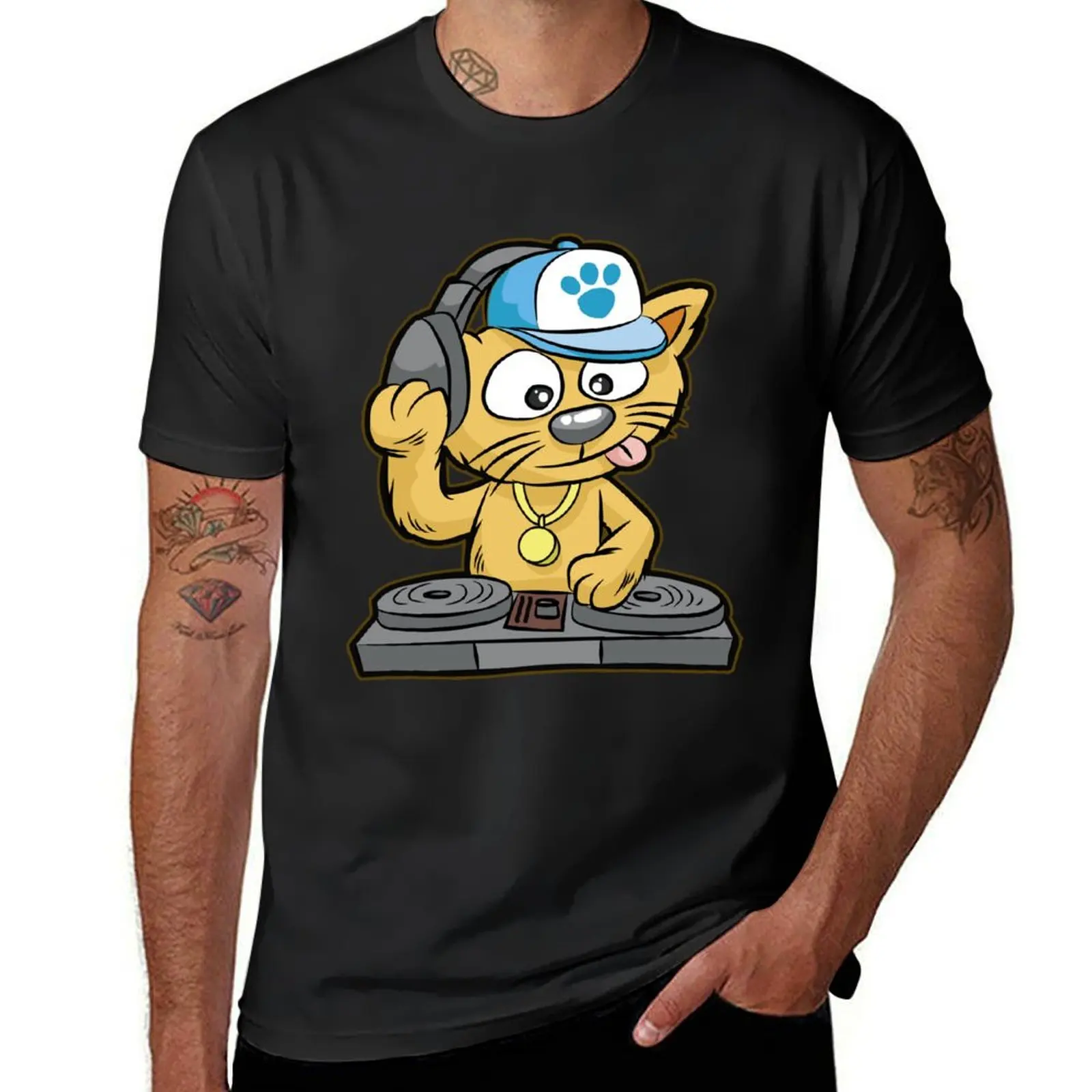 DJ CAT Cat Turntable Music MC Comic T-Shirt anime vintage clothes Short sleeve tee t shirts for men pack