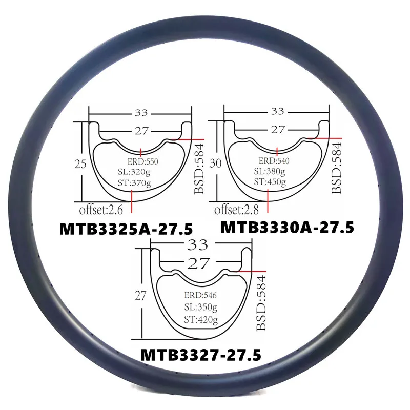 

BIKEDOC Internal 27MM Carbon Rim MTB 27.5ER XC Mountain Bike Rims 650B Size For Race