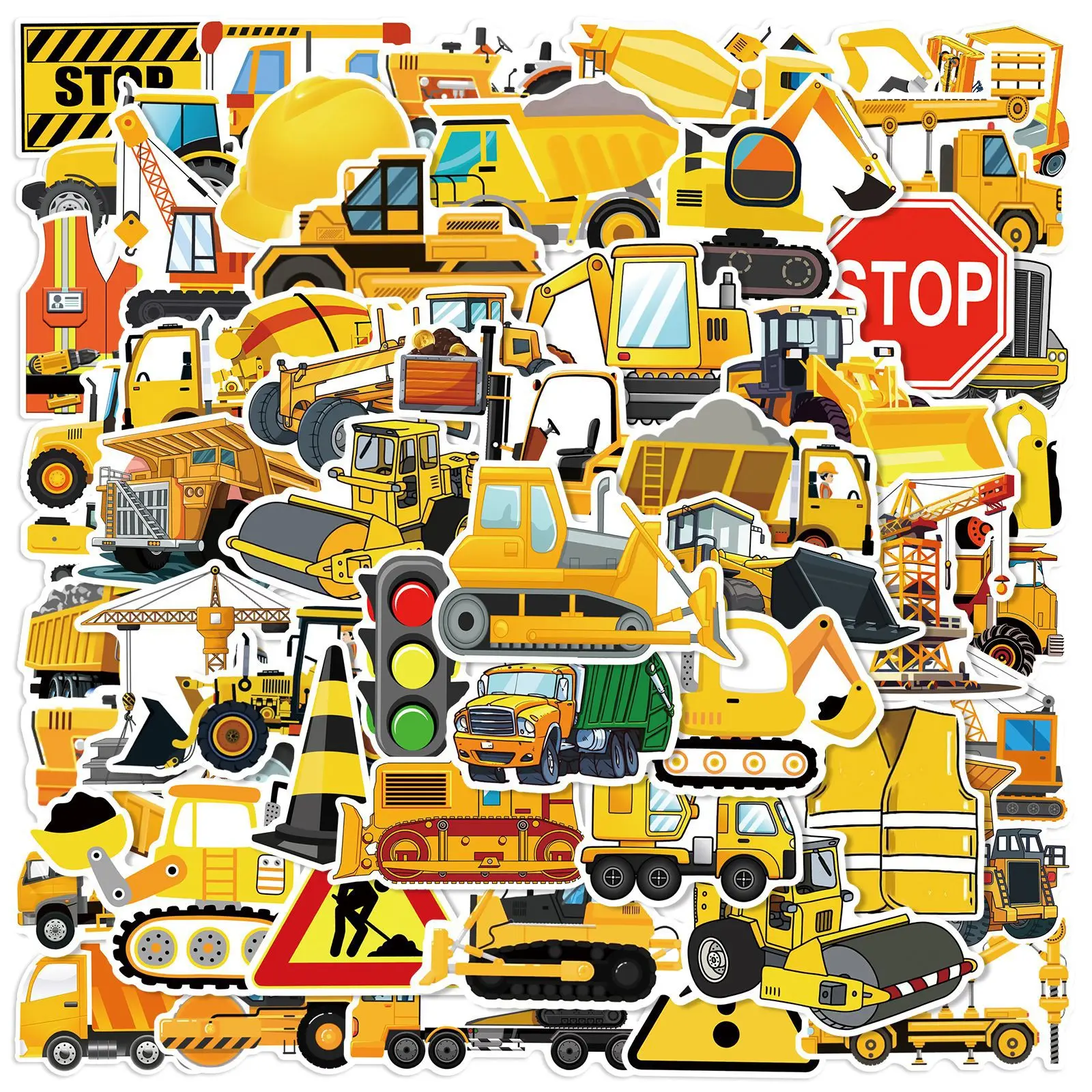 50Pcs Construction Vehicle Graffiti Stickers Phone Guitar Laptop Notebook Suitcase Water Bottles Waterproof Sticker