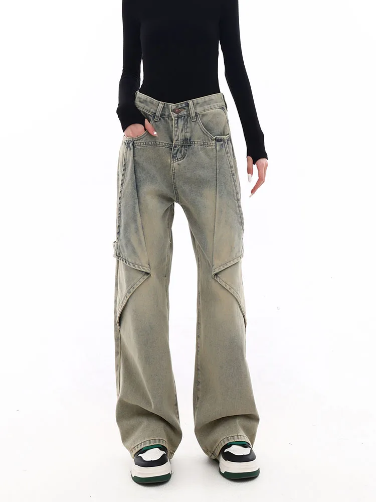 

Vintage Baggy Wash Jeans Women Y2K Korean Style Oversized Wide Leg Denim Pants Harajuku Streetwear Loose Trousers