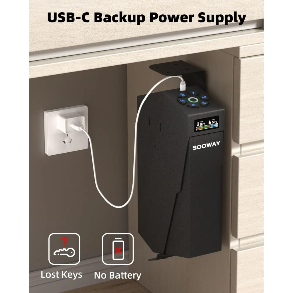 Biometric Gun Safe for Pistols, Single Mount Bedside Pistol Safe Fingerprint Quick Access Drop Down Gun Lock Box for Vehicle Nig