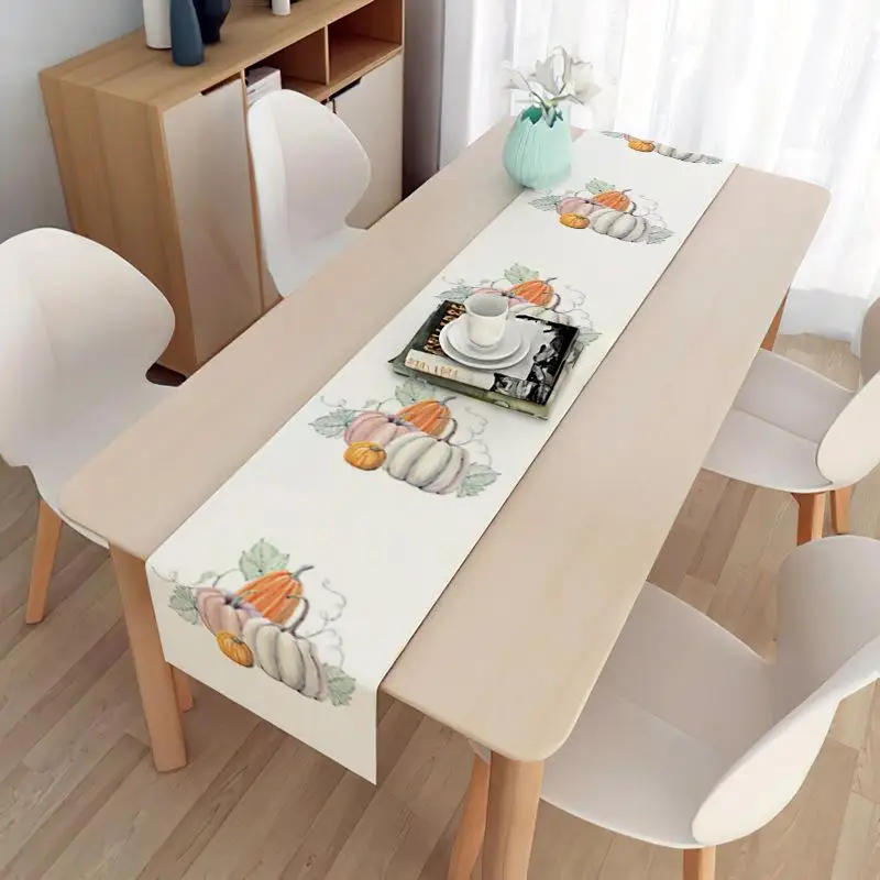 1pcs Easter Table Runner Classic Pumpkin Bunny Pattern Halloween Tablecloth Simple Dining Table Decoration Home Party Supplies