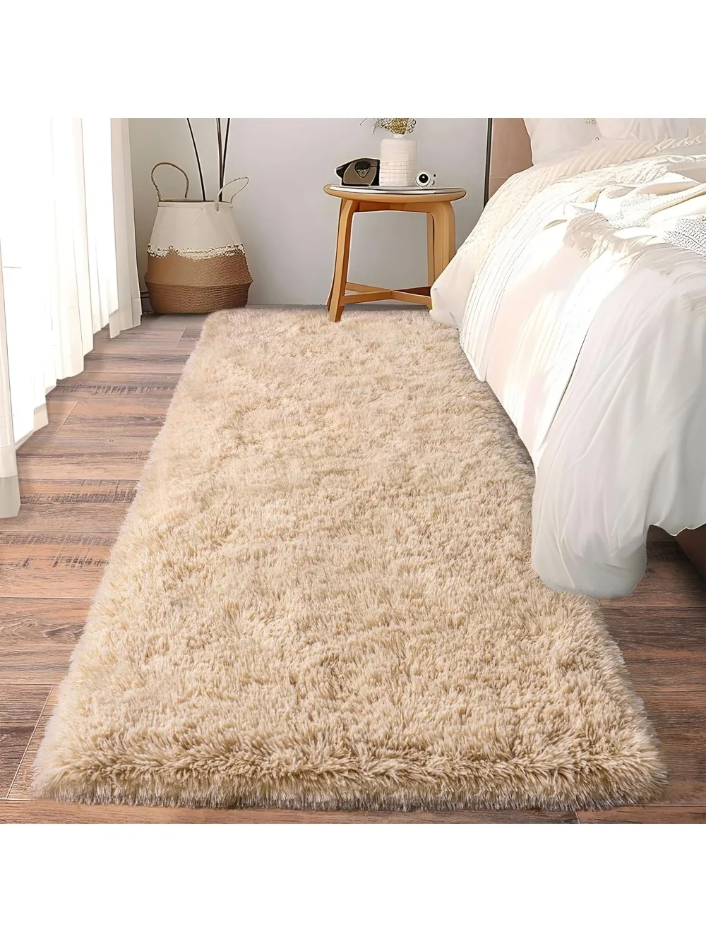 

Бежевый пушистый коврик Shag Runner 2x6 футов — нескользящий, мягкий для прихожей и прикроватных тумбочек