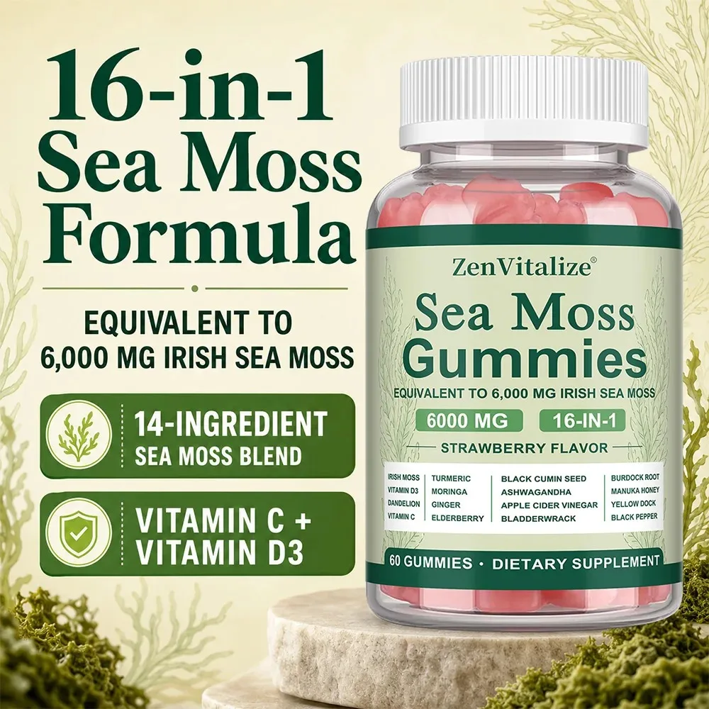 Sea Moss Gummies 16-in-1 - Ashwagandha Black Pepper Bladderwrack Turmeric Vitamin C & D with Apple Cider Vinegar