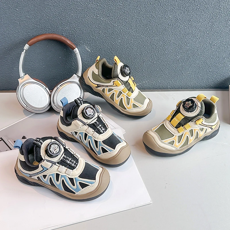 Kids Rotating Button Children Running Shoes Sports Shoes Soft Bottom 2026 Brand New Boys Girls Casual Sneakers Handsome Non-slip