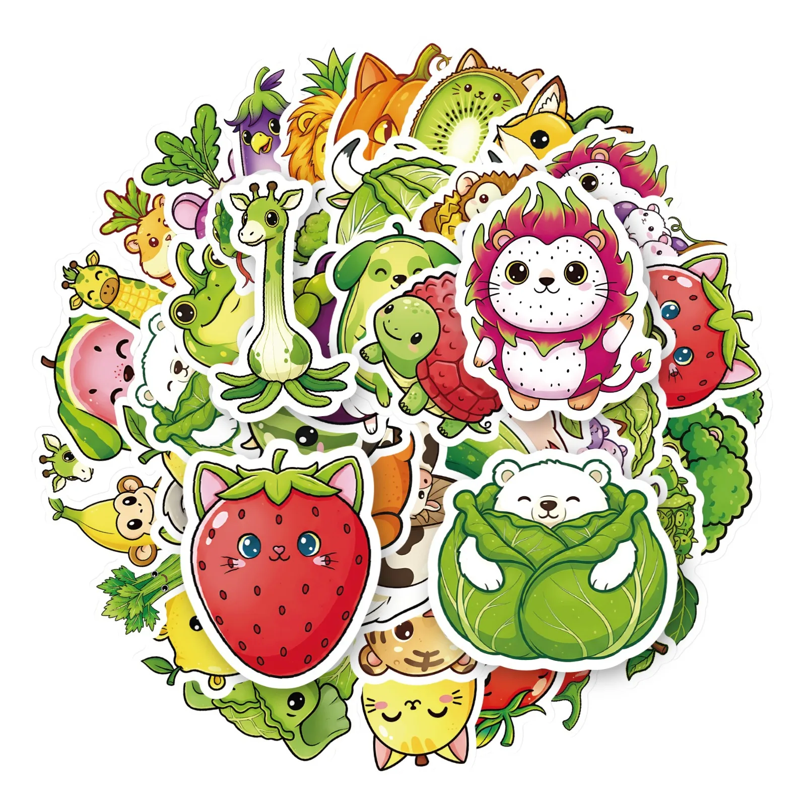10/168pcs Cartoon Vegetable Fruit Animal Graffiti Stickers Cute Kawaii Creative Handmade DIY Scrapbook Journal Decor Laptop