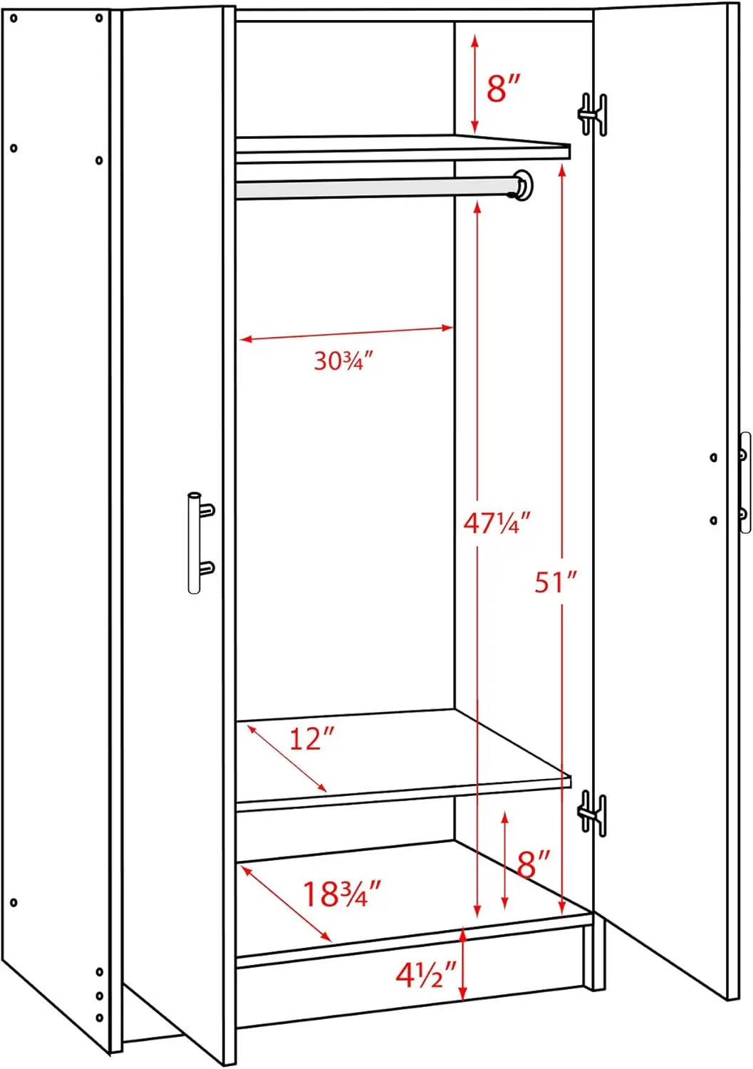 , Elite 32"W x 65"H x 24.5"D White Wardrobe Closet & Cabinet - Functional Clothes Storage with Hanging Rail image 3