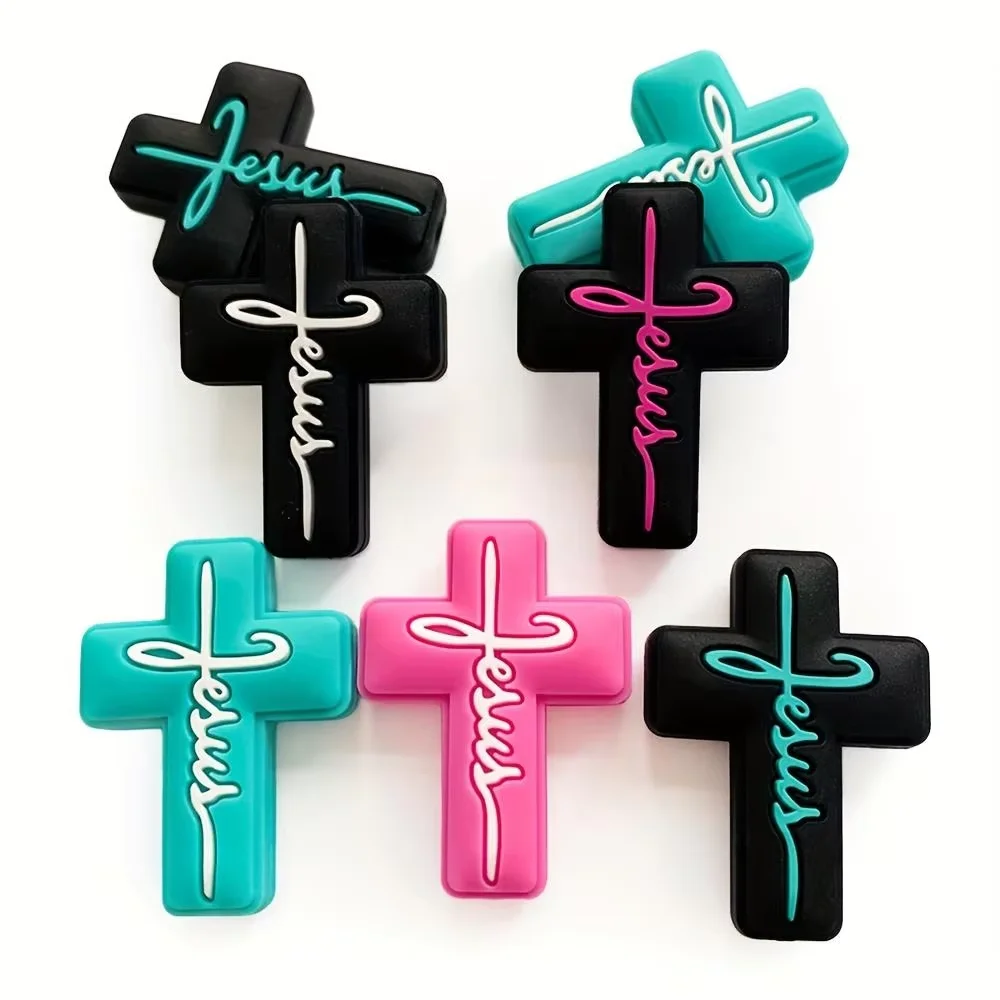 5 Mixed-color silicone cross beads DIY focal beads for keychains, bracelets, and beading pen making kits for Halloween beading d