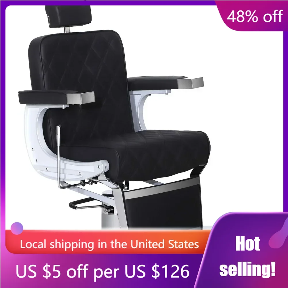 

Duty Metal Vintage Barber Chair All Purpose Hydraulic Recline Salon Beauty Spa Shampoo Equipment (Black with Black Stitches)