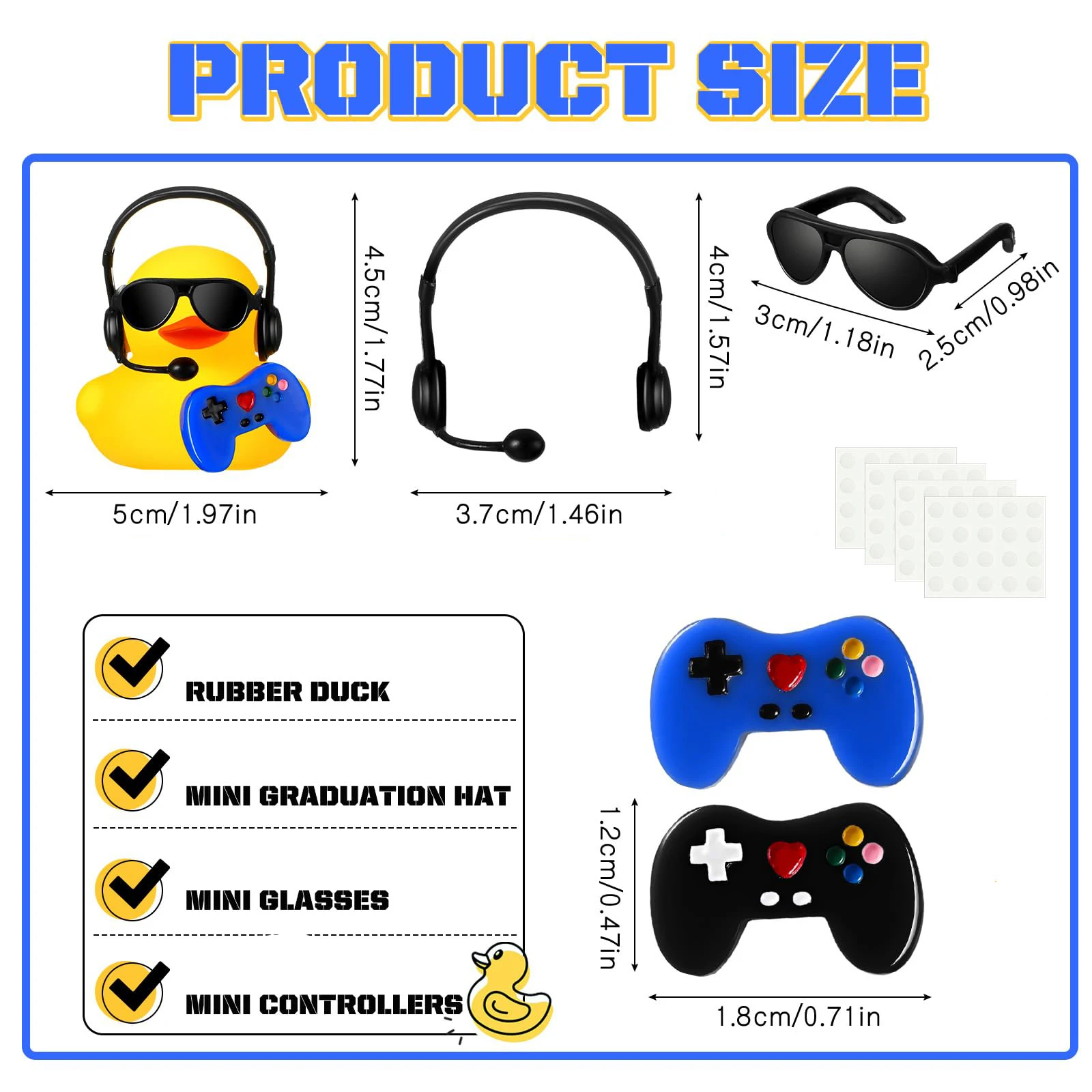 6/12/24 set Video Game Party Favors Rubber Ducks with Mini Headset Glasses and Controllers Cute Bath Rubber Ducks Small Bathtub