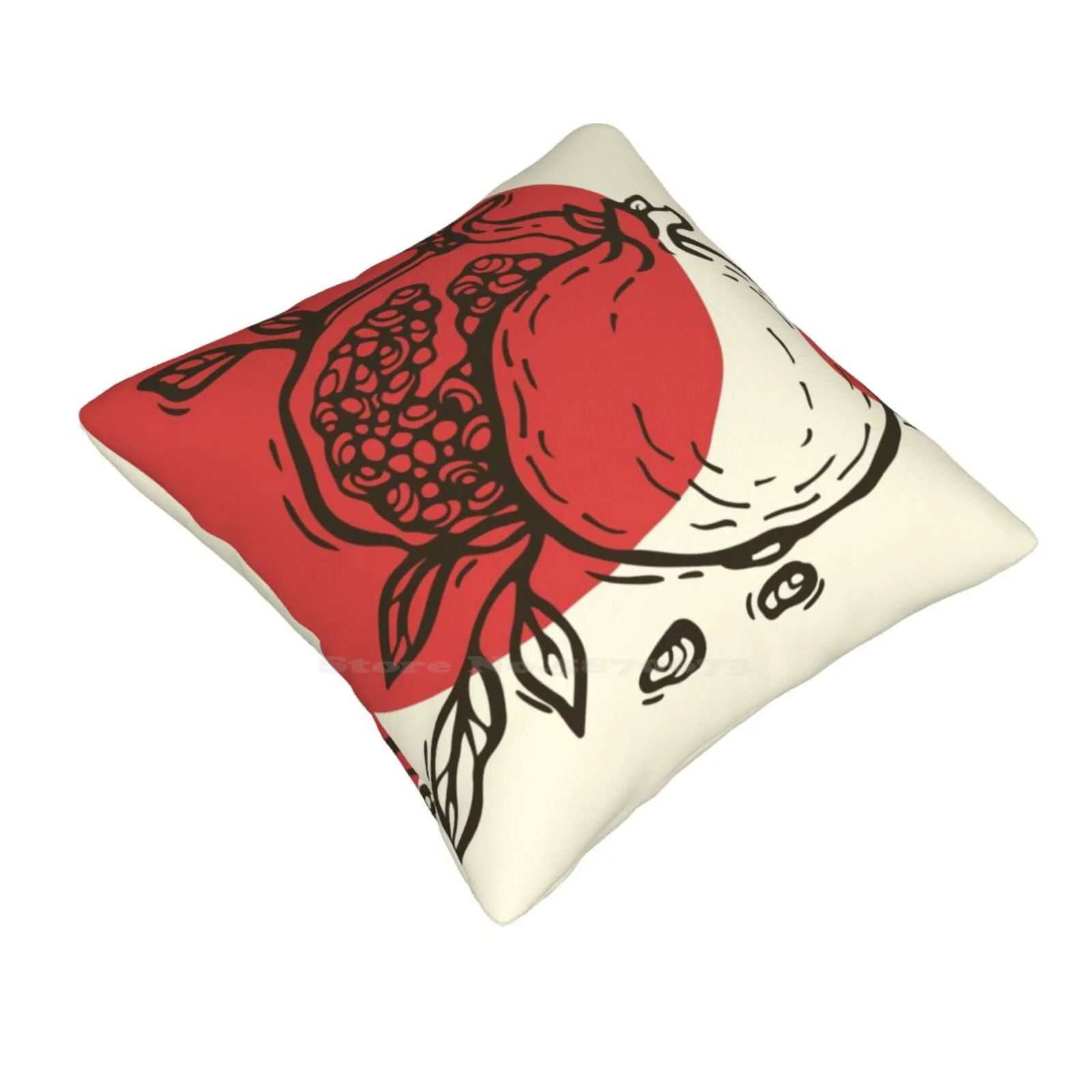 Pomegranates Linocut Pillowslip Pillowcase Pomegranate Linocut Fruit Hand Drawn Graphic Red Healthy Fresh Plant Green Naturem