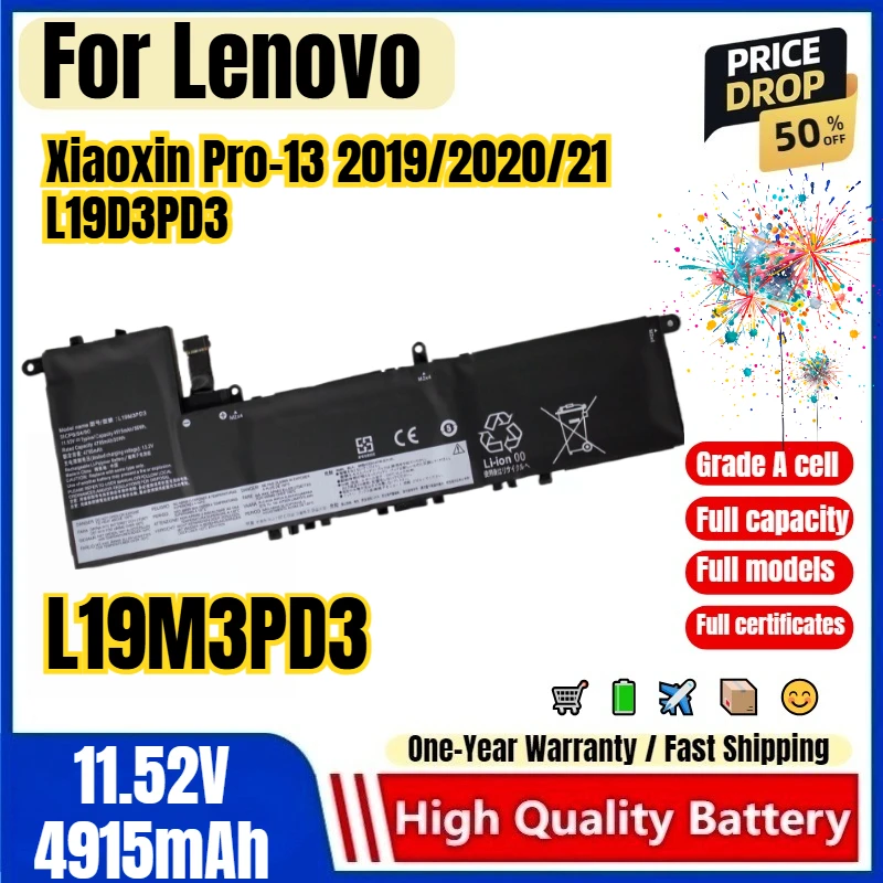 L19M3PD3 for Lenovo Xiaoxin Pro-13 2019/2020/21 L19D3PD3 Laptop Battery 0Cycle High Quality Capacity Battery Replacement Bateria