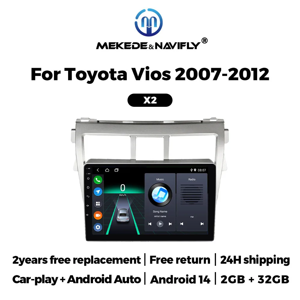 

Автомобильное радио MEKEDE Android 14 для Toyota Vios Yaris 2007-2012, беспроводной мультимедийный плеер Carplay с GPS, FM-аудио, стерео, DVD, головное устройство
