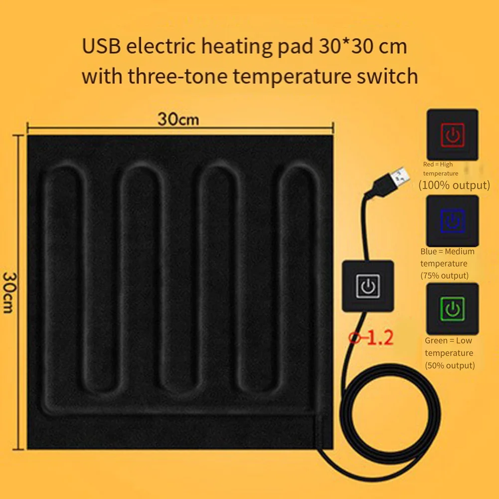 Car Heated Blanket Heating Pad Office Heating Black Waterproof Fabric Compatible With Power Banks For Cushions