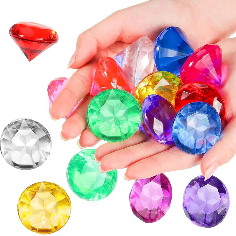 10 Uds. De cristales de diamantes transparentes, gemas acrílicas de 40MM, juguetes del Tesoro pirata, recuerdos de fiesta de cumpleaños para niños,