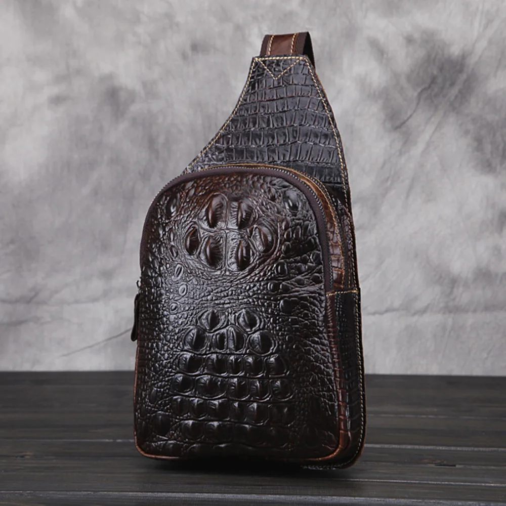 Imagem -06 - Motaora-bolsa de Peito de Couro Genuíno para Homens Bolsas de Ombro Vintage Bolsas Crossbody Mochila de Luxo Homem Bolso Pequeno Novo Crocodilo